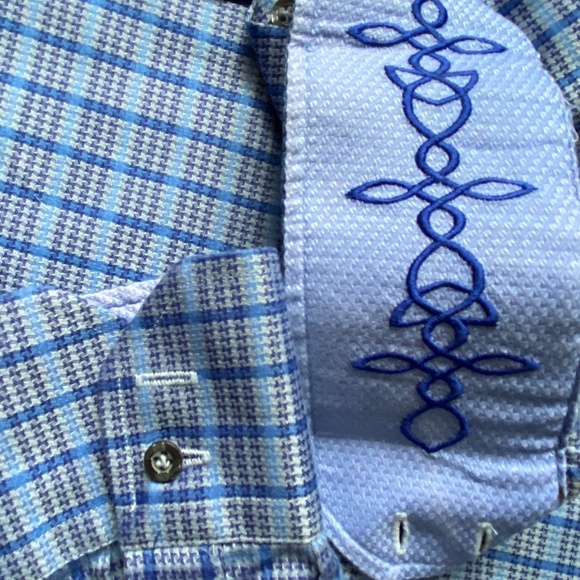 Robert Graham Mens Cotton Blue Plaid Long Sleeve Lightweight Casual Shirt- Sz-L - Picture 5 of 15